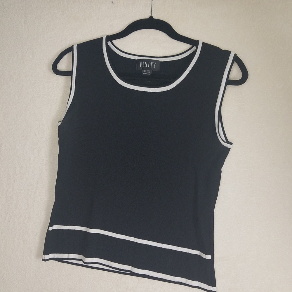 Finity Womens Navy White Contrast‎ Trim Knit Shell Tank Top Sleeveless Large